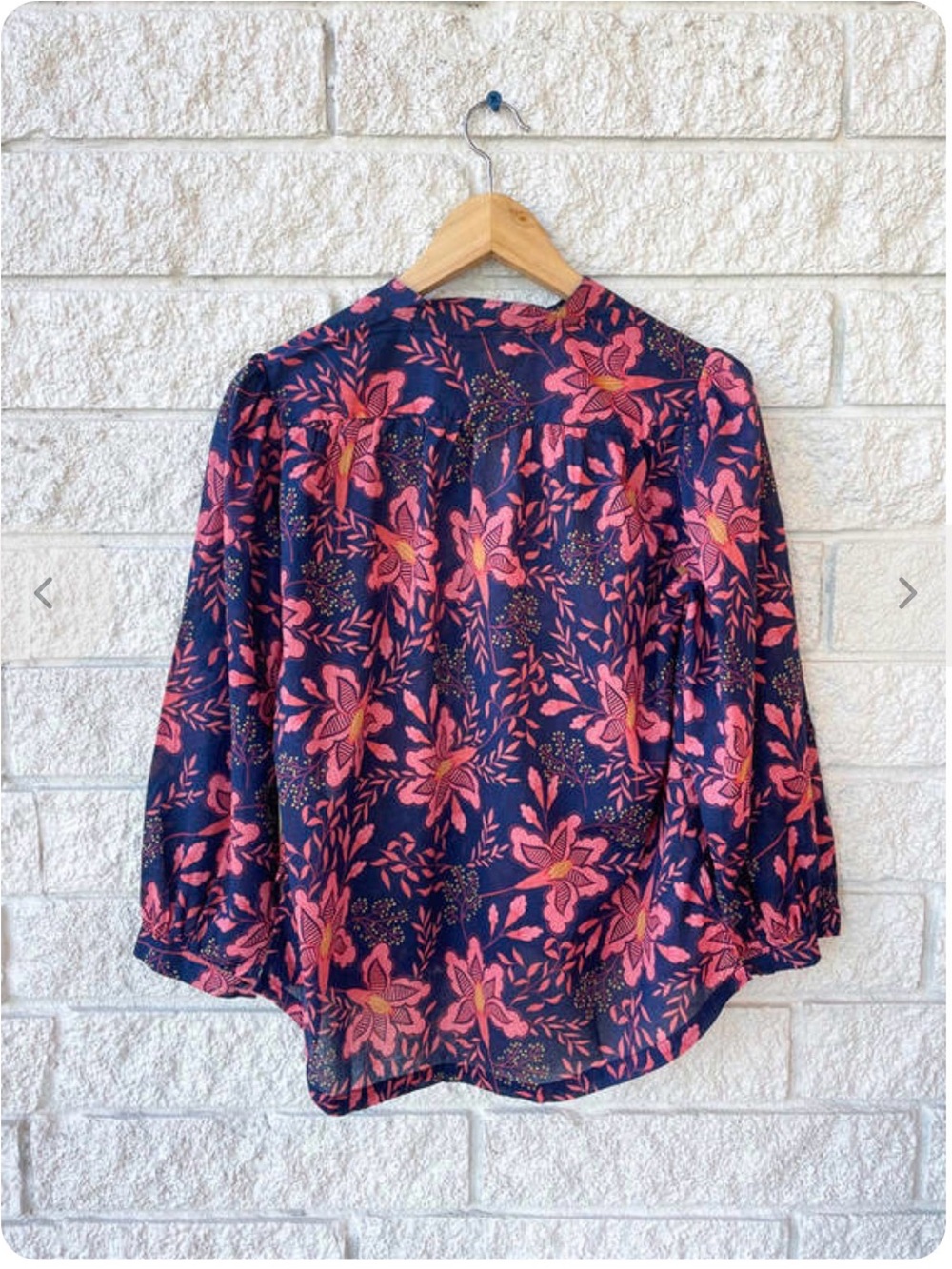 Trovata Birds of Paradis Bailey Geranium Navy Blouse with Pink Floral Print - Picture 3 of 4